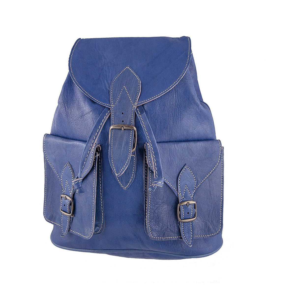 Vintage style women's leather backpack - Handmade - Blue